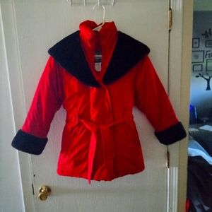 Vintage Rothschild Red Dress Coat with Black Fur Trim